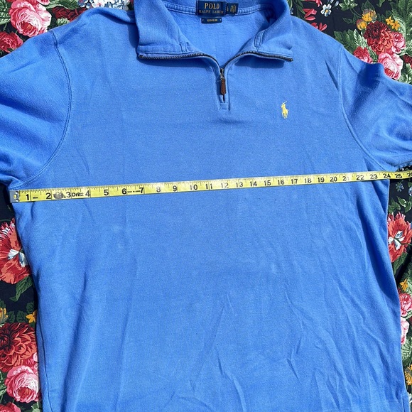 Polo Ralph Lauren Estate Rib 1/4 Zip Sweater robins egg blue yellow logo Large - Picture 6 of 7